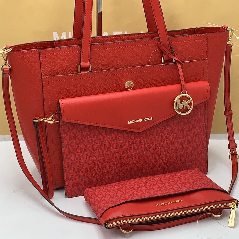 MICHAEL KORS
Maisie Large Pebbled Leather 3-in-1 Tote Bag FLAME SIGNATURE COLOR